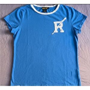 VINTAGE Rugby Ralph Lauren 'R' Patch Ringer Tee Blue (Y2K, Size L)